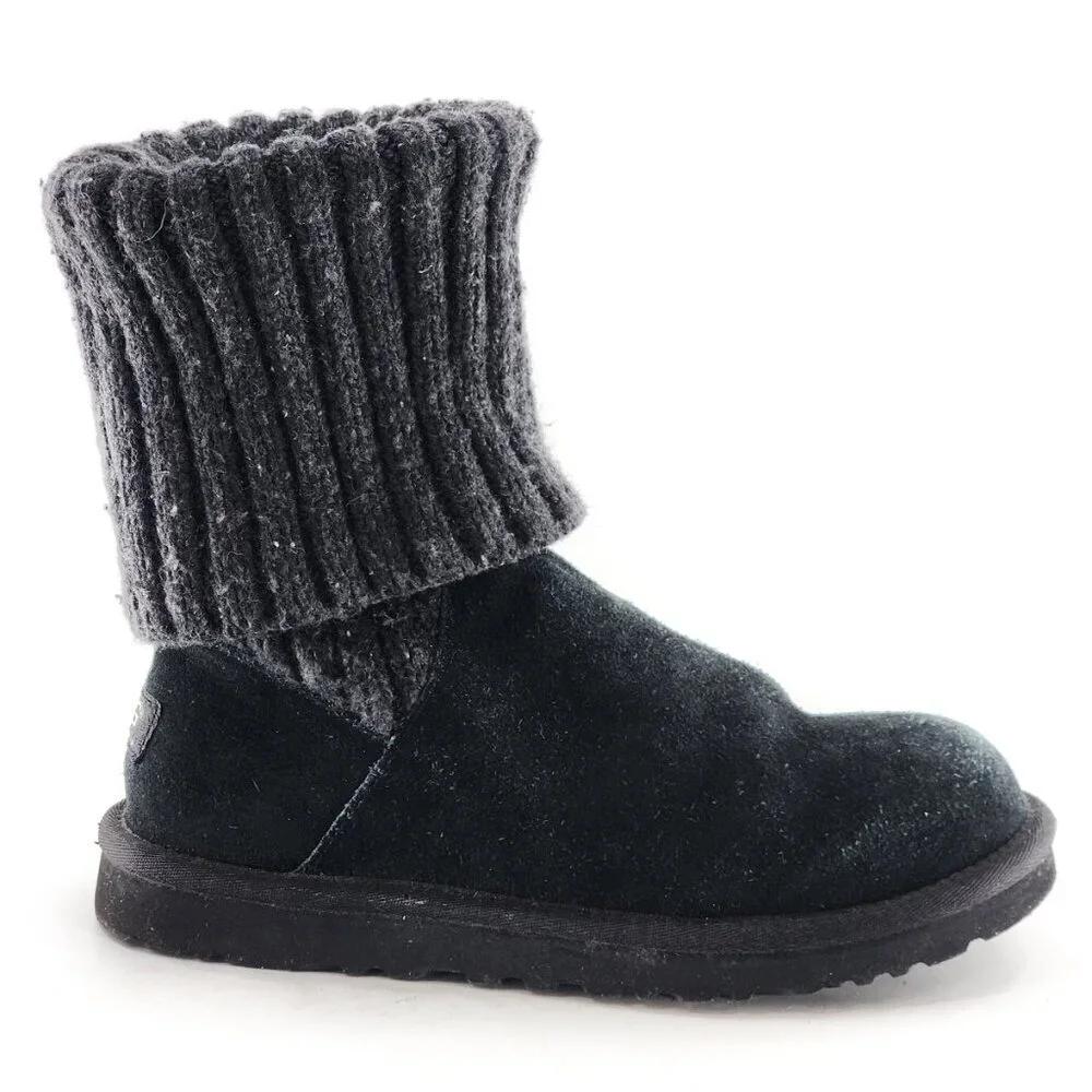 UGG Knit Cuff Suede Pull On Boot Black‎ Ankle Tall Knee-High